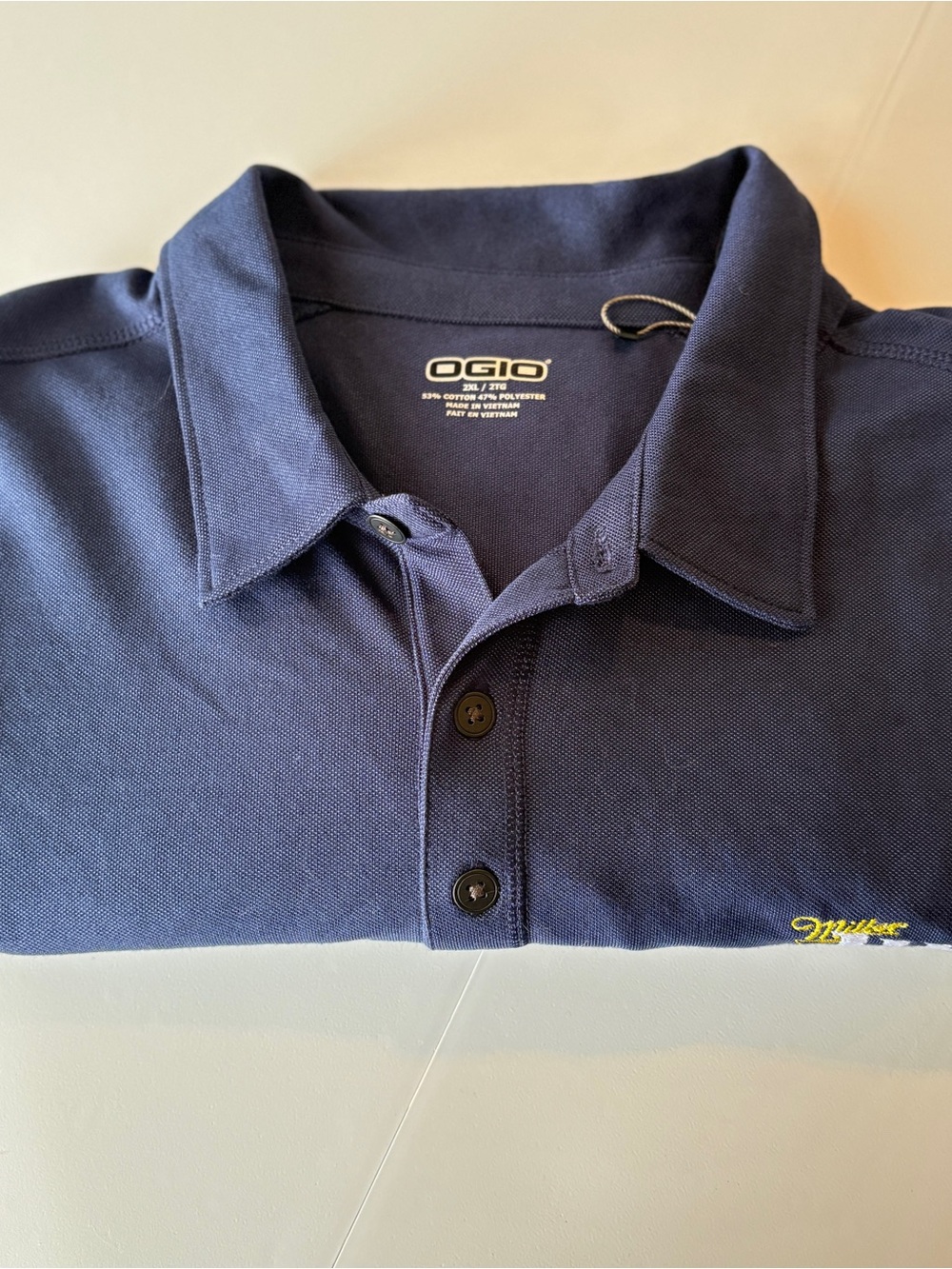 Gorpcore Blokecore OGIO Miller Lite Polo Shirt Blue Knit Outdoors Dad Vibes 2XL